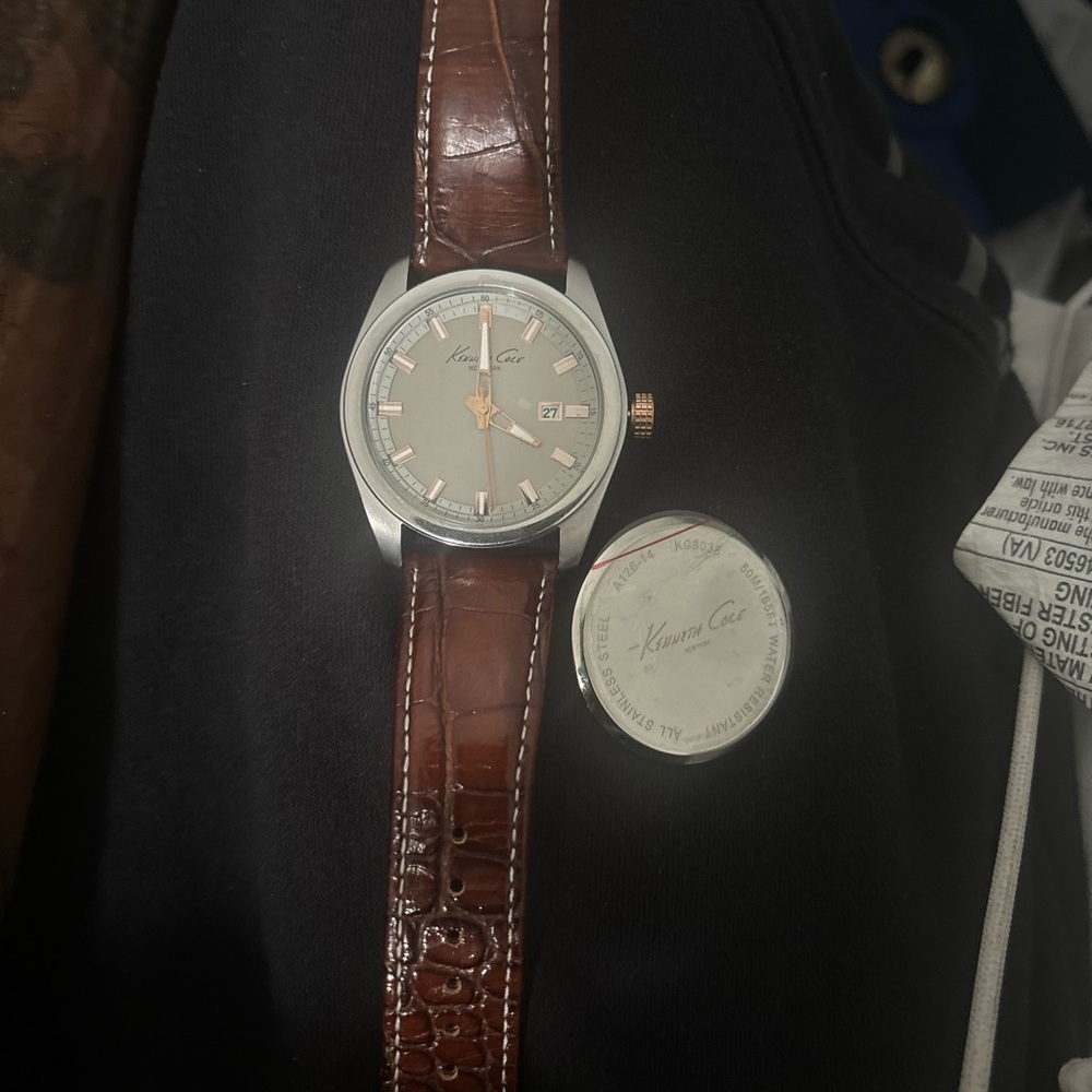 Kenneth Cole Silver Dial with Brown Leather Strap Watch